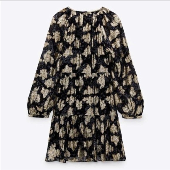 Zara Black ruffle mini dress with metallic thread - Picture 4 of 11